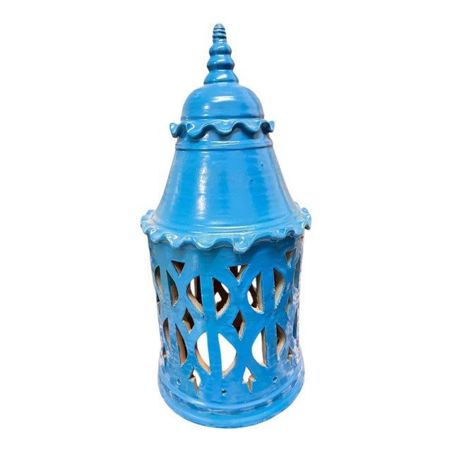 Moroccan Moroccan Pottery Blue Lantern, Terracotta For Sale - Image 3 of 4