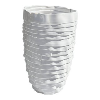 Vintage White Ceramic Applied Ribbon Vase For Sale