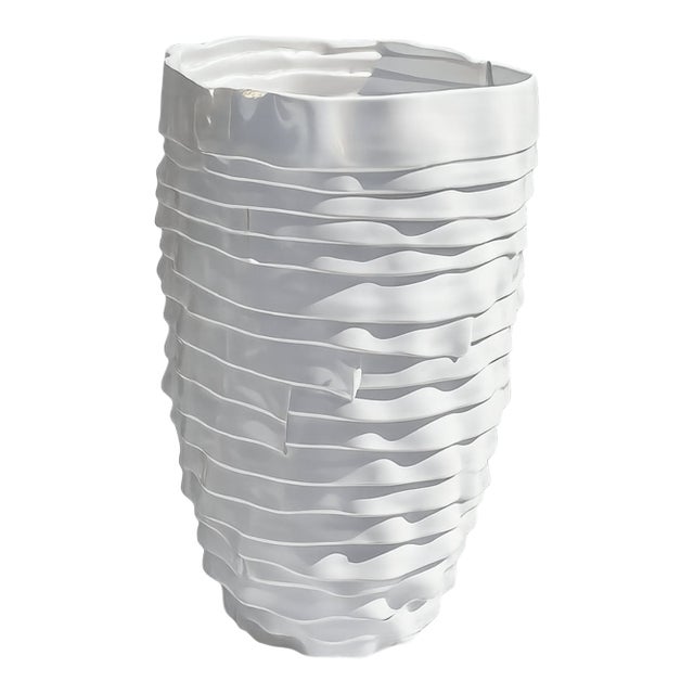 Vintage White Ceramic Applied Ribbon Vase For Sale