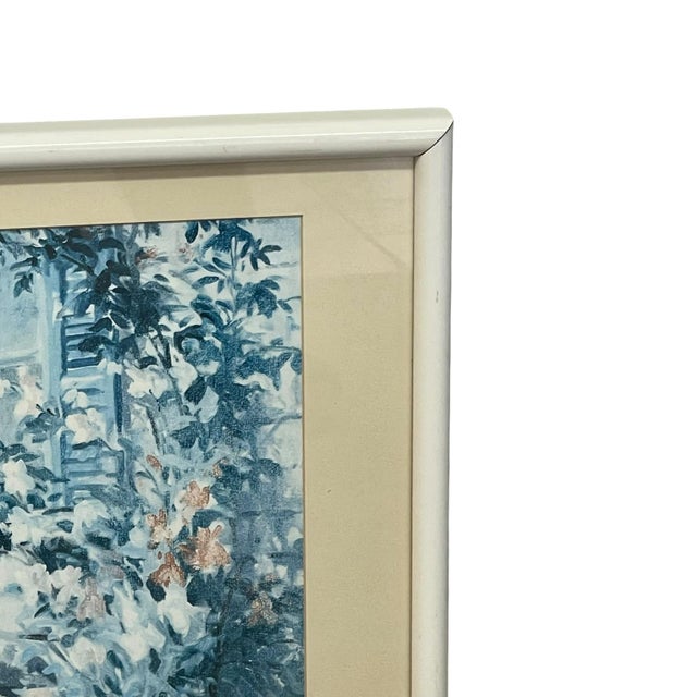 Coastal Vintage Coastal Cottage Garden Landscape Print With Ocean View, Framed For Sale - Image 3 of 10