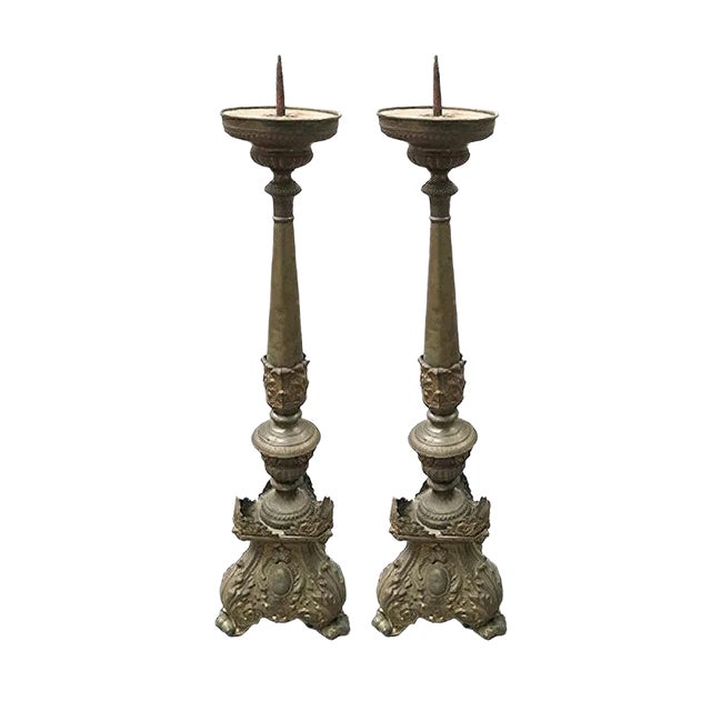 Italian 19th Century Brass Candle Holders, Set of 2 For Sale