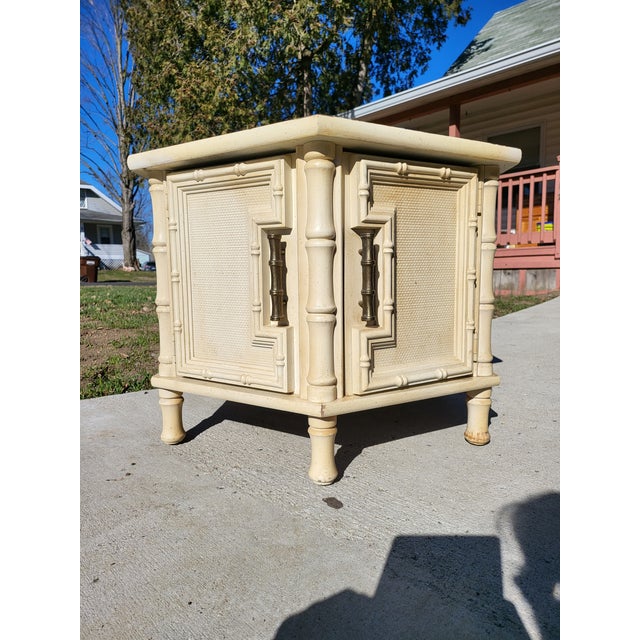 Shabby Chic 1980s Vintage Boho Chic Faux Bamboo Mersman Side Table For Sale - Image 3 of 12
