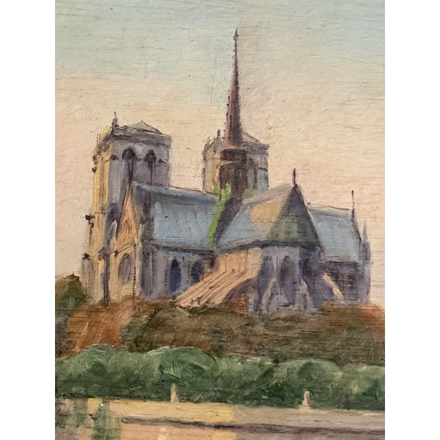 1940s Mid 20th Century Oil on Board Painting of Notre-Dame Cathedral, Paris c.1946 For Sale - Image 5 of 15