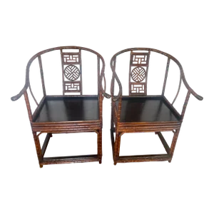 19Th C. Pair Qing Dynasty Chinese Bamboo Chairs