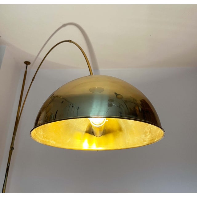 Vintage Postmodern German Brass Boca Arc Floor Lamp with Clamping Rod attributed to Florian Schulz, 1970s For Sale - Image 15 of 18