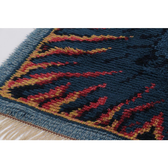 Mid-Century Modern Vintage Swedish Rya Rug With Indigo and Orange Abstract Pattern - Rug & Kilim For Sale - Image 3 of 10