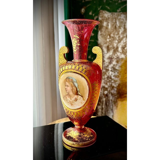 Late 19th Century Bohemian Ruby Cranberry Glass Urn Vase from Moser, 1880 For Sale - Image 5 of 18