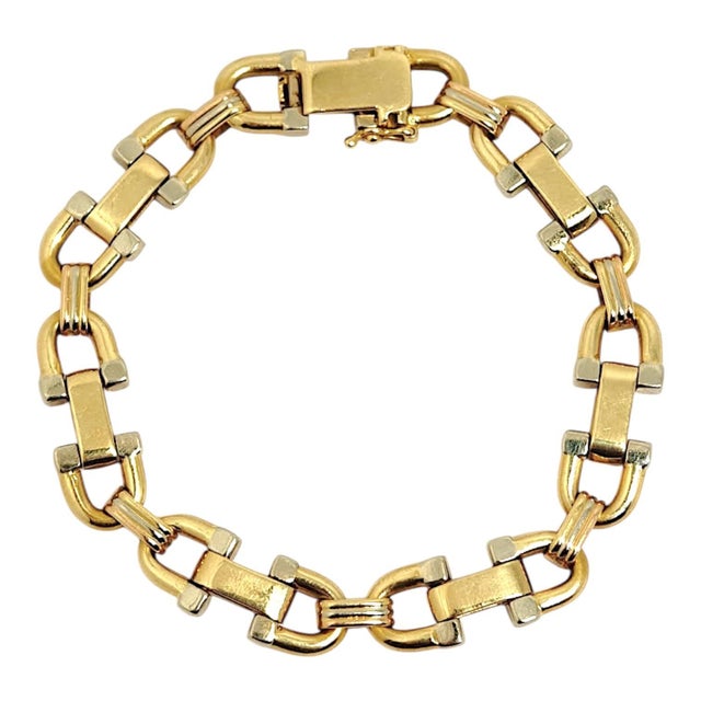 Late 20th Century Vintage Italian 18k Two-Tone Stirrup Links Bracelet For Sale - Image 5 of 8