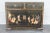 1940's Asian Chinoiserie Black Lacquered Crenza/ Buffet/ Sideboard. Stone detail, hand painted embellishment. Brass...
