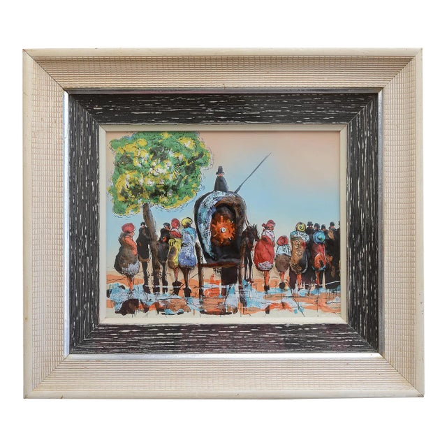 Vintage 3d Street Scene With Horse Carriage Relief Painting For Sale