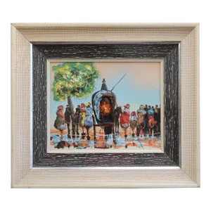 Vintage 3d Street Scene With Horse Carriage Relief Painting