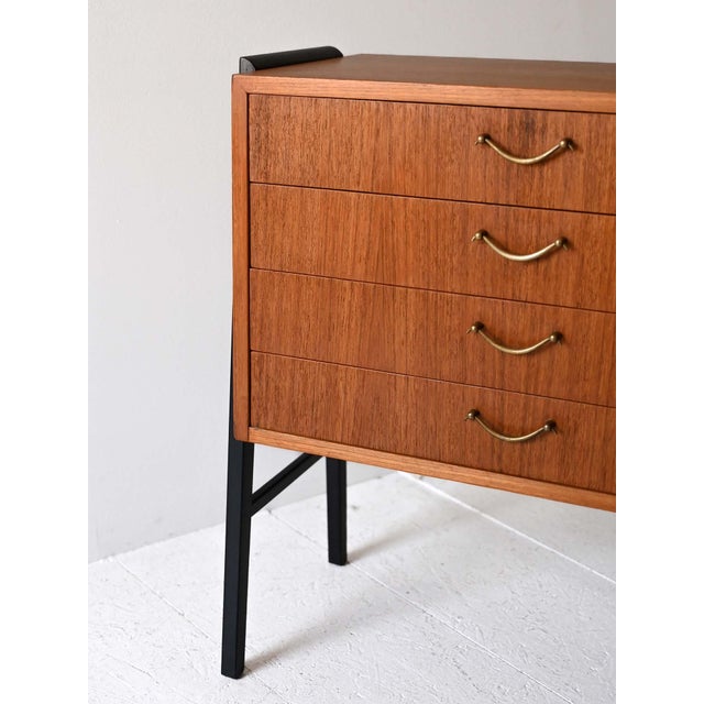 Wood Scandinavian Teak and Brass Bedside Table, 1950s For Sale - Image 7 of 10
