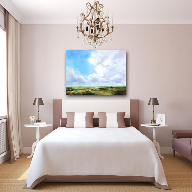 Textile Wishful Thinking - Large Sunny Day Landscape Skyscape Painting Original Artwork by Jodi Miller For Sale - Image 7 of 9