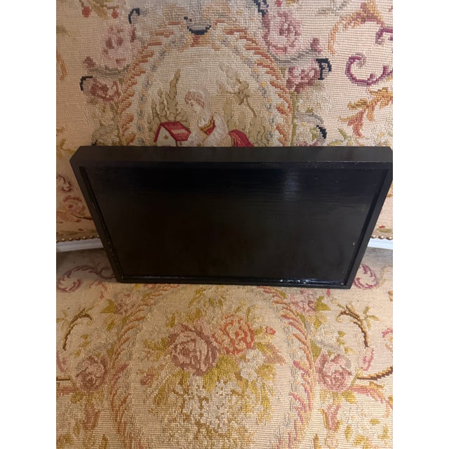 A very nice handpainted bamboo drinksnor serving tray The foundation is a lovely cloudy pattern of celadon green