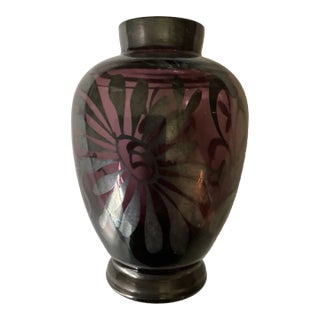 Murano Glass Vintage Amethyst Purple Mini Bud Vase Silver Floral Overlay Made in Italy For Sale
