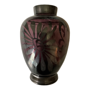 Murano Glass Vintage Amethyst Purple Mini Bud Vase Silver Floral Overlay Made in Italy