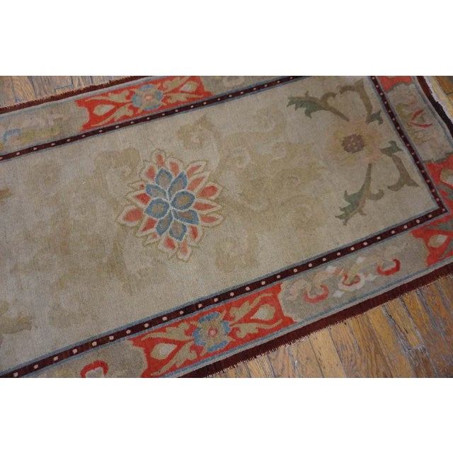 Chinese 1920s Ivory Medallion Antique Chinese Tibetan Carpet 3' X 6' Handknotted Wool Rug For Sale - Image 3 of 9