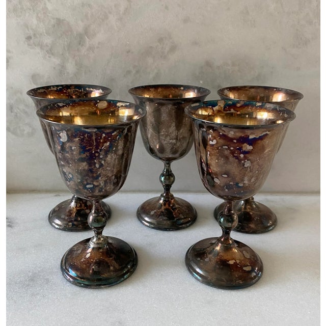 Silver Set of 5 Italian Silver Plate Wine Goblets For Sale - Image 8 of 8
