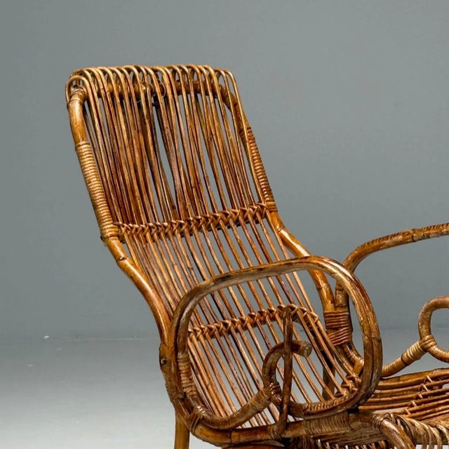 1960s Italian Mid-Century Modern, Armchair, Rattan, Cane, Bamboo, Italy, 1960s For Sale - Image 5 of 10