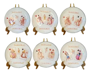 19th Century Set of 6 French Majolica Plates From Choisy-Le-Roi, Humour Playing Cards