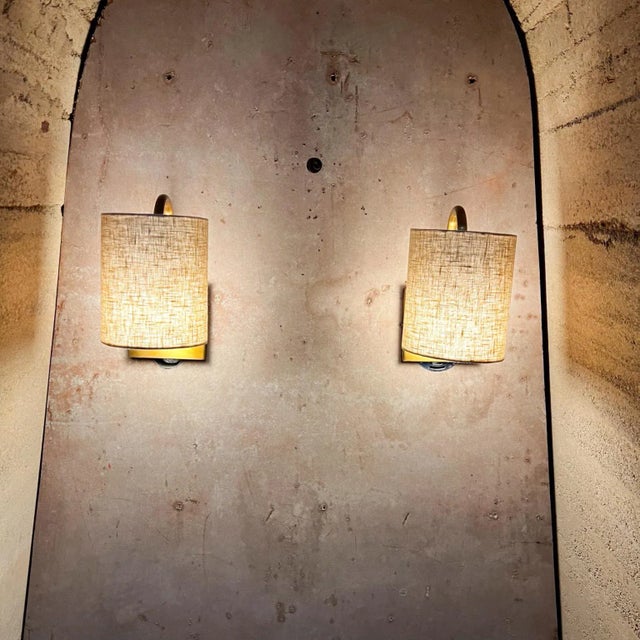 AMBIANIC presents Mid 20th Century Sculptural Modern Brass Wall Sconce Lamps Two sconces 12 tall x 7 w x 9.75 Preowned...