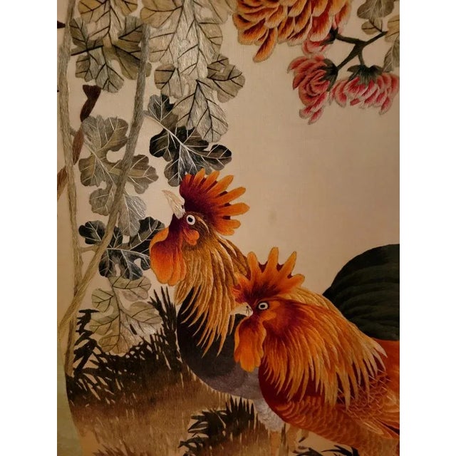 Vintage Old Chinese Silk Embroidery of Rooster Scroll For Sale - Image 12 of 13