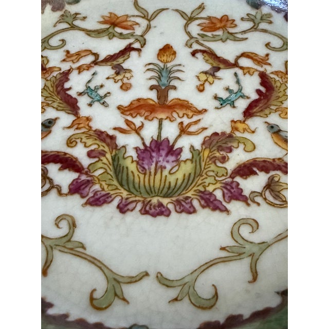 Exquisite Antique Hua Rong Tang Zhi Porcelain Brass Footed Decorative Trinket Plate For Sale - Image 9 of 12