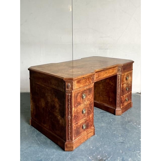 Vintage Regency Burl Wood Fretwork Desk For Sale In West Palm - Image 6 of 11