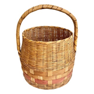 Antique French Provincial Wicker Market Basket For Sale