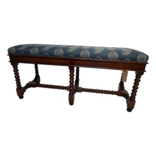 Wood Jacobean Bench With Custom Upholstered Seat For Sale