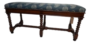 Wood Jacobean Bench With Custom Upholstered Seat