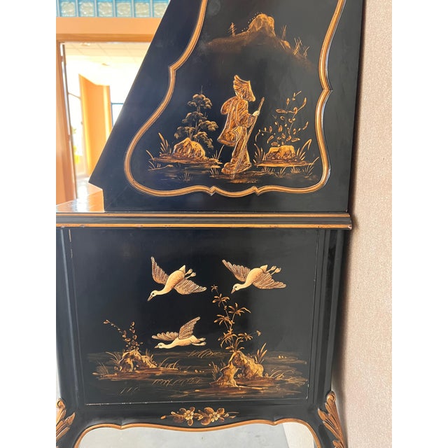 Chippendale Style Slant Top Desk in Black Lacquered Wood, circa 1900 For Sale - Image 13 of 18