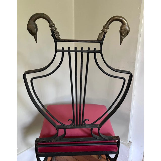Mid 20th Century Maison Jansen Style Brass Swan and Black Lyre Back Folding Chair With Paw Feet For Sale - Image 5 of 10