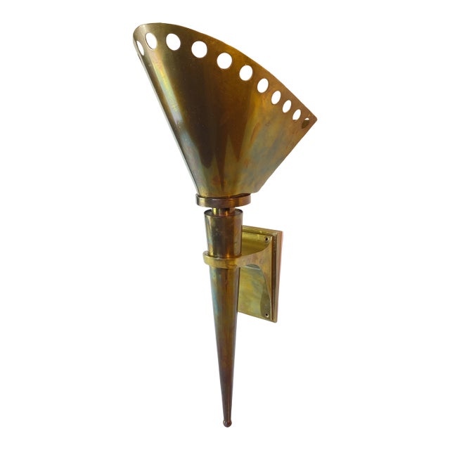 1950s Gilbert Poillerat French Mid-Century Design Brass Sconce For Sale