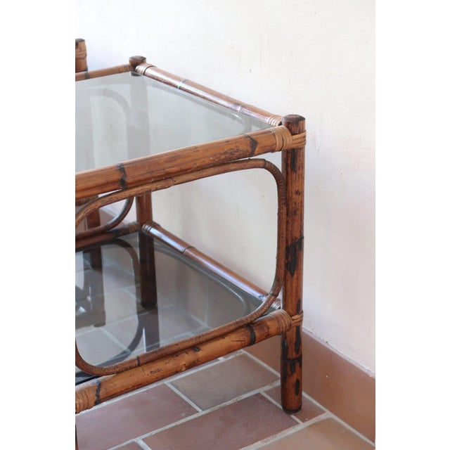 Bamboo and Rattan Bedside Tables with Smoked Glass Tops, 1970s, Set of 2 For Sale - Image 11 of 14