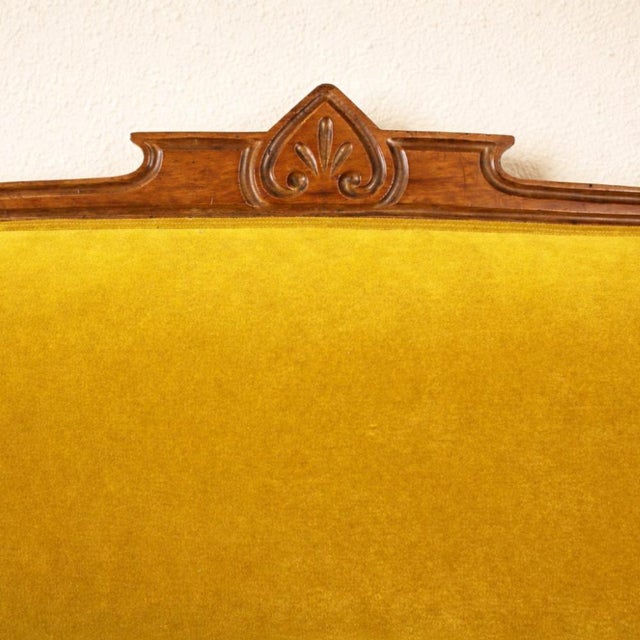 Brown Art Nouveau Walnut and Velvet Sofa, Spain, Early 20th Century For Sale - Image 8 of 10