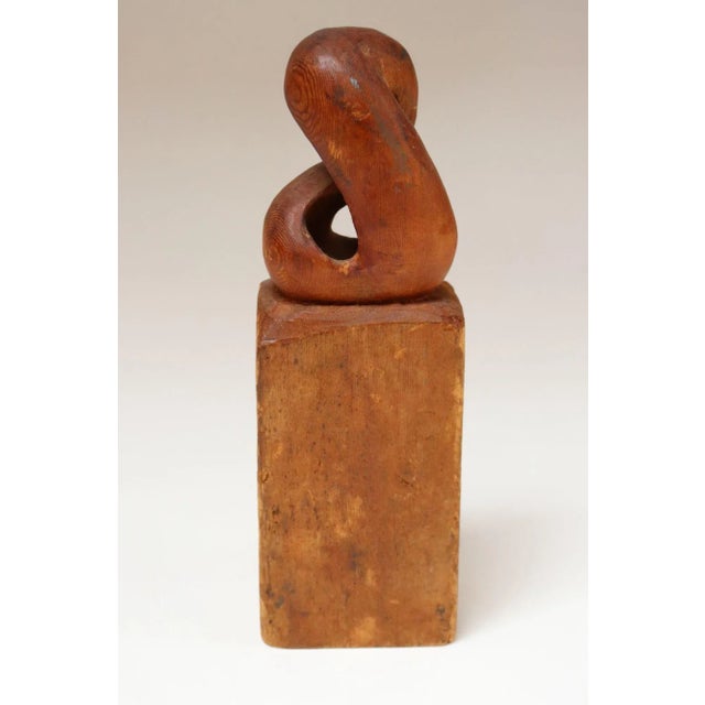 Small Vintage Handcarved Modernist Organic Form Wooden Sculpture on Base Signed For Sale - Image 16 of 17