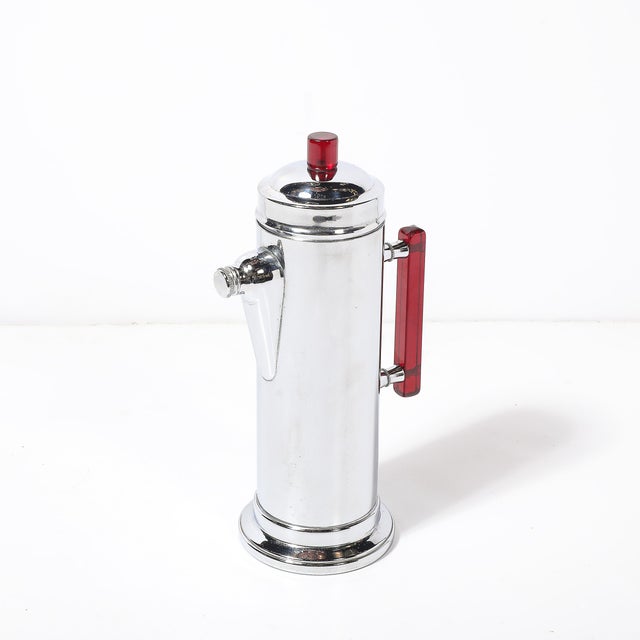1930s Art Deco Chrome & Red Bakelite Cocktail Shaker For Sale - Image 4 of 12