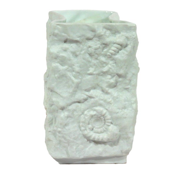 Kaiser Porcelain Fossil Relief Vase, White Bisque With Ammonites and Shells, Sculptural Pinched Form West Germany, Circa 1970s For Sale In Philadelphia - Image 6 of 10