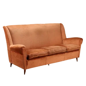 Vintage Three-Seater Sofa in Red Velvet, 1950s