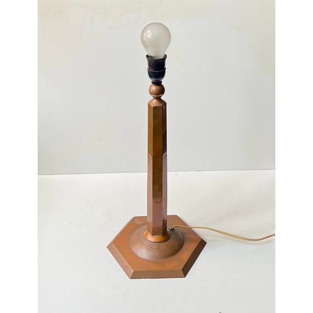 Metal Art Deco Copper Obelisk Table Lamp with Le Klint Shade, 1930s For Sale - Image 7 of 14