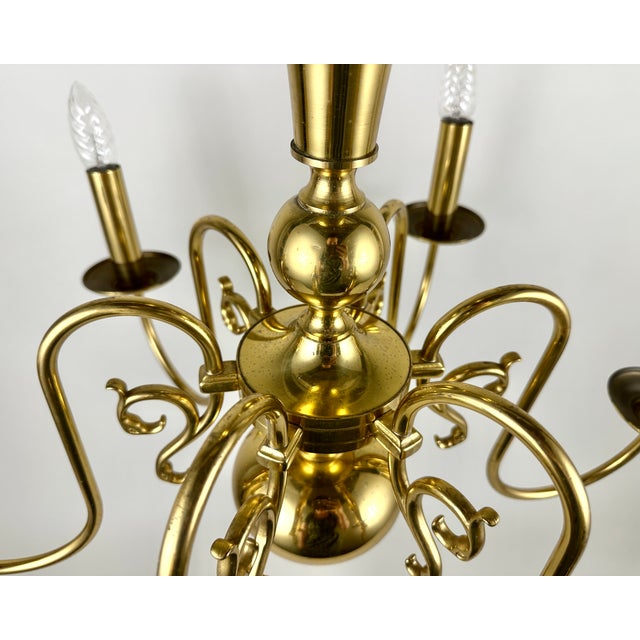 1960s Vintage Belgian Brass Chandelier with Six-Arm Lighting, 1960s For Sale - Image 5 of 8