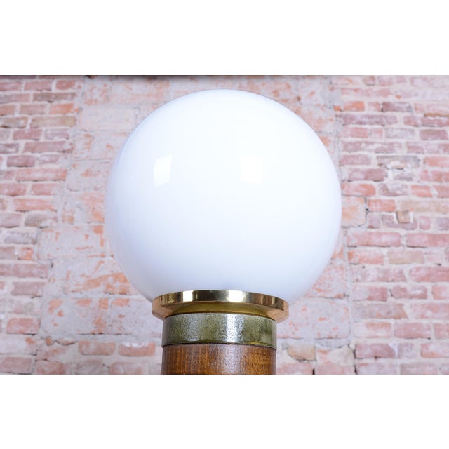 Art Deco Floor Lamp in Walnut, Brass and Milk Opaline Glass, Czech, 1930s For Sale - Image 6 of 12