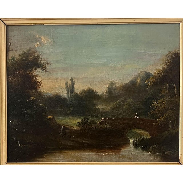 Acquired in France, a stunning 19th century landscape oil on wood in an amazing gesso frame. This striking painting has...
