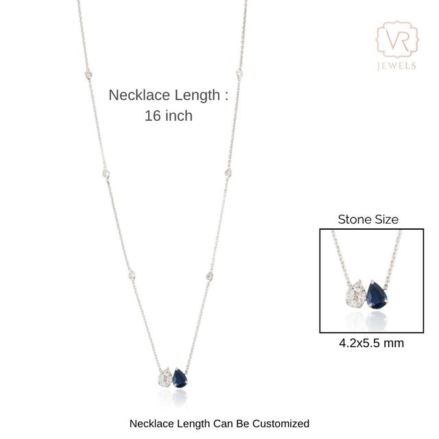 Toi Et Moi Pear Cut Blue Sapphire & Diamond Pendant Necklace in 14k White Gold For Sale - Image 11 of 15
