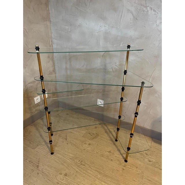 Vintage Glass and Brass Shelf on Base, 1960s For Sale - Image 3 of 13