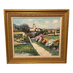 Ming Feng Framed Oil Painting on Canvas 32"- Village Landscape