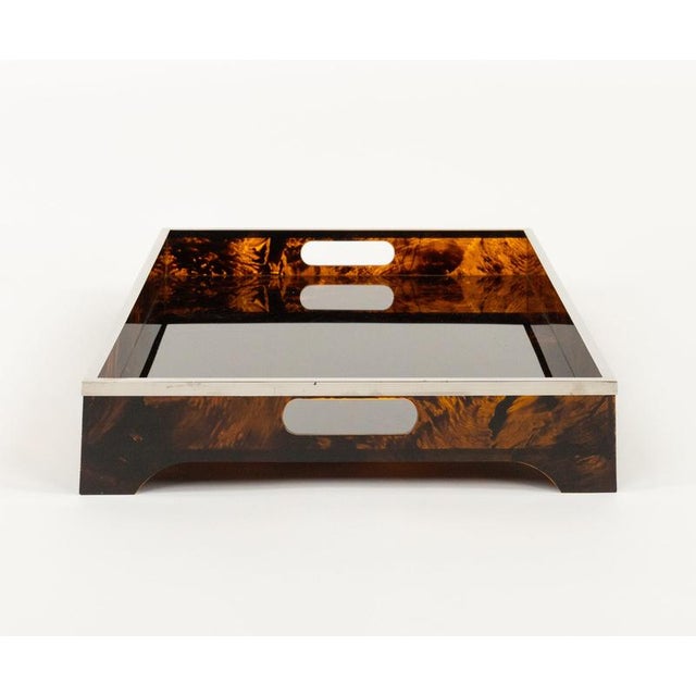 Serving Tray in Acrylic Glass Faux Tortoiseshell and Chrome from Dior Home Style, Italy, 1970s For Sale - Image 10 of 16