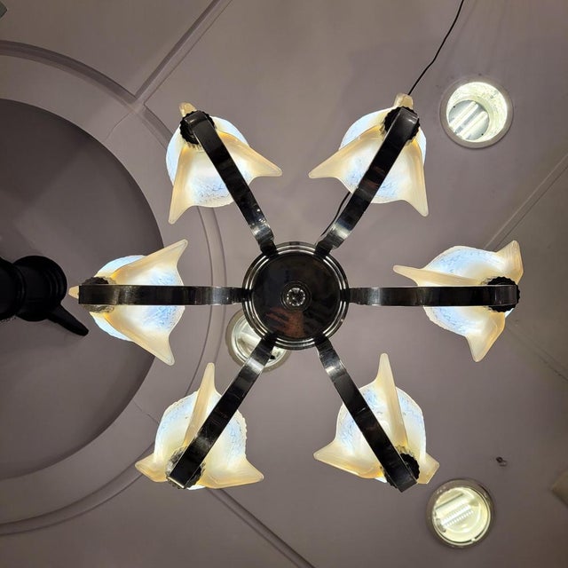 Pendant Light in Glass and Nickel-Plated Metal from Atelier Petitot Paris, 1930s For Sale - Image 14 of 18