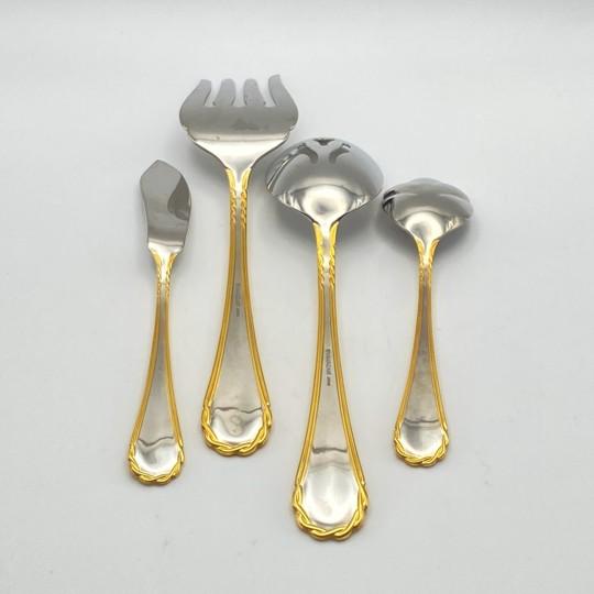 Contemporary Yamazaki Tasha Gold Accent Stainless Flatware Hostess Set – Four Serving Pieces 1990’s For Sale - Image 3 of 16